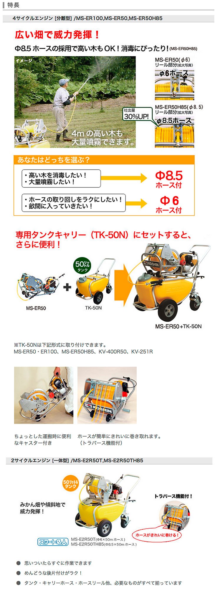 ポータブル動噴 MS-ER25TH85の特徴